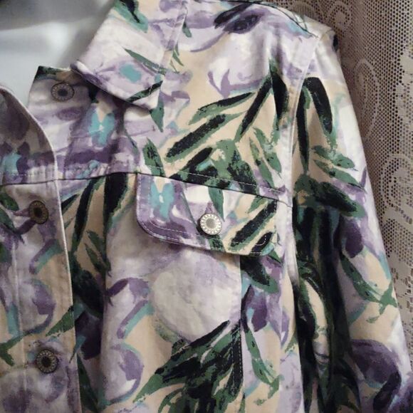 JM Collection‎ Size 14 Floral Tropical Purple Aqua Yellow White Cotton Jacket - Picture 3 of 9